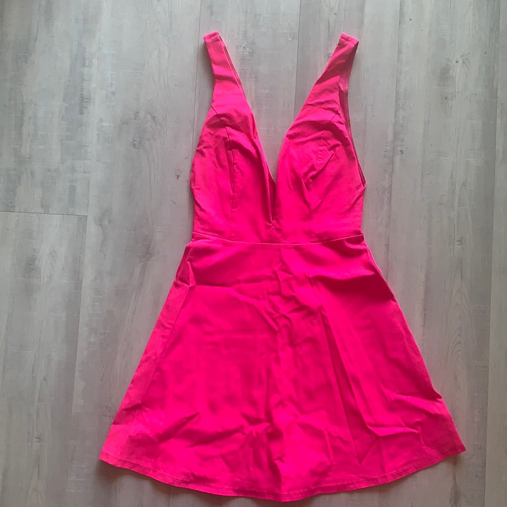 Hot pink deep plunge cocktail dress
